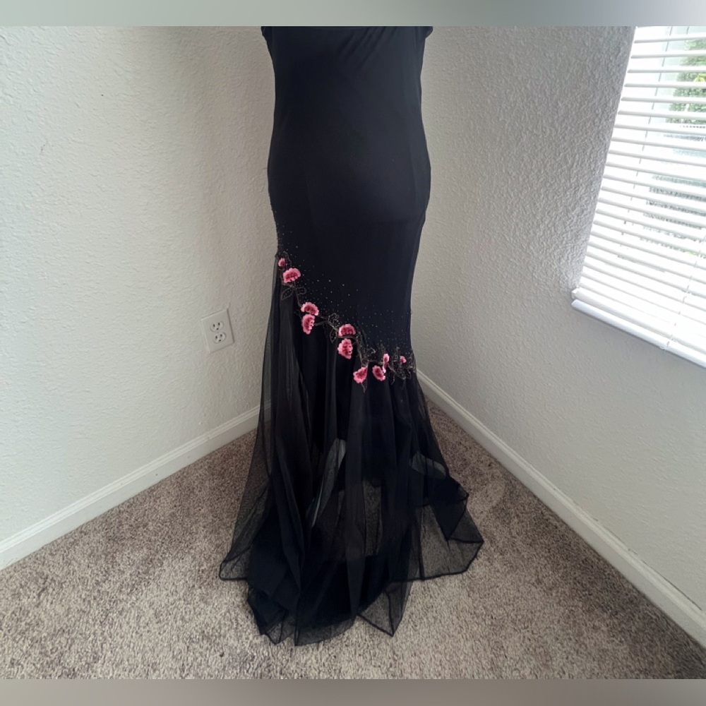 Xscape Black Floral Beaded Slip Dress - Evening/Prom